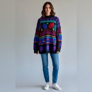 Vintage Segrets Sun Prints - Oversized Hand knit Patterned Sweater
